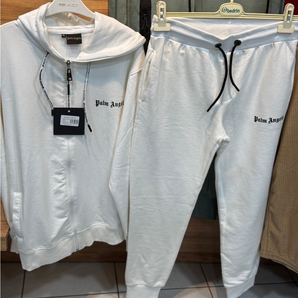 Palm Angels Cream Zip-Up Hoodie